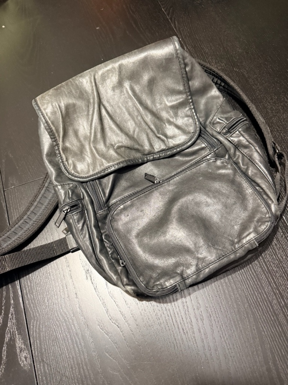 VTG 90s Black Leather Backpack with Front Pocket